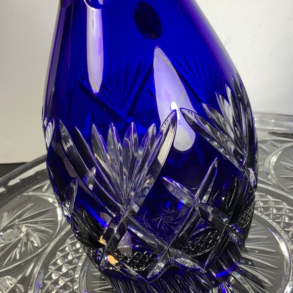 Dresden Crystal Bleikristall Blue Wine Decanter Cut to Clear Germany 14 in #BA85 - Picture 5 of 10